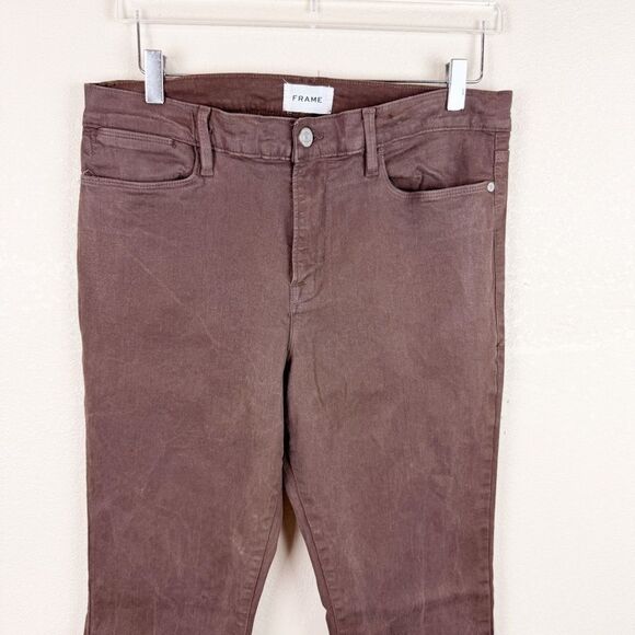 Frame Brown Canvas Coated Bootcut Jeans Size 33 - Picture 2 of 8